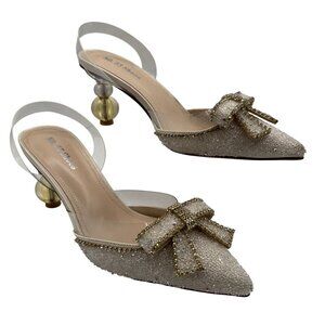 No.55 Shoes Womens 8.5 Crystal Butterfly Bow Pointed Toe Slingback Sphere Heels